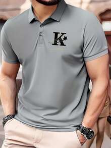 男友风格男士轻盈透气跑步、健身、高尔夫、休闲短袖 Polo 衫，夏季 - 灰色 - 查看 3