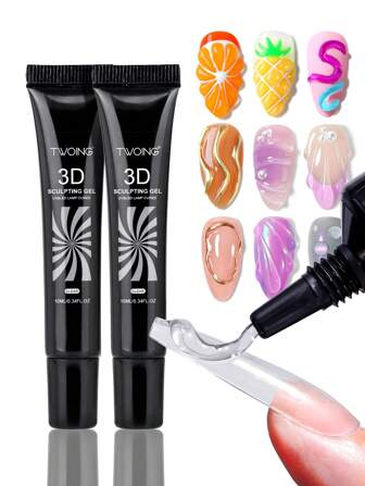 TWOING 2瓶装3D美甲造型凝胶 - 雕塑塑形凝胶，适用于DIY美甲设计，完美适用于彩绘、3D装饰和圣诞美甲，是秋冬季美甲的理想之选。