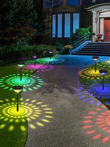 2/4/6pcs Bright Solar Pathway Lights ,Color Changing+Warm White LED Solar Lights Outdoor,Solar Path Lights,Solar Powered Garden Lights For Walkway Yard Backyard Lawn Landscape Decorative - Warm Light + Color Light - View 5