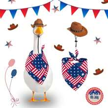 2pcs Independence Day Cute Porch Goose Outfit Set With Cowboy Hat And Flag Patterns Scarf, Pet Accessory Headwear Cosplay Costume Accessories Party Patio Yard Outdoor Decoration (Goose Not Included)