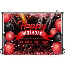 1pc Customizable Happy Birthday Background Glitter Red Balloon, Ladies Photography Backdrop, Birthday Party Decor, Photo Studio Props