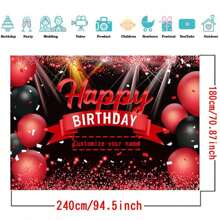 1pc Customizable Happy Birthday Background Glitter Red Balloon, Ladies Photography Backdrop, Birthday Party Decor, Photo Studio Props