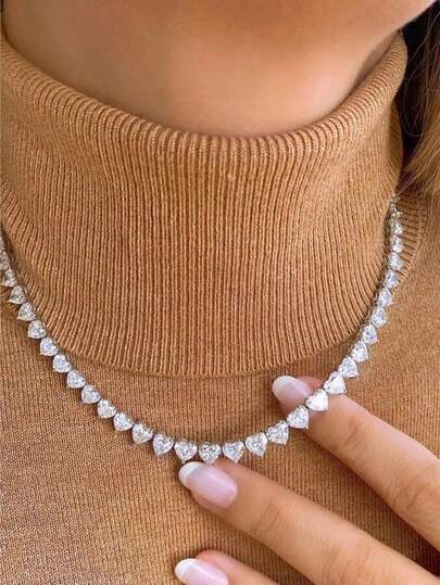 1 pieza Súper collar gargantilla en forma de corazón con pavé de circonita cúbica resplandeciente para mujeres, regalo de joyería para compromiso, boda y fiesta
