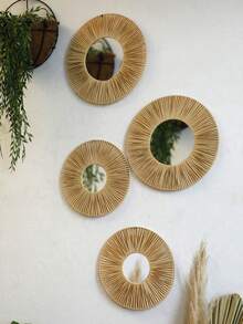 1个圆形T型镜，适用于浴室，波西米亚风格木框圆形镜，适合儿童房、浴室、玄关等场所，波西米亚风格，阳光镜，卧室客厅玄关墙面装饰镜，圆形木质农舍风格壁镜，圆形海岸风格浴室装饰镜 - 彩色 - 查看 7