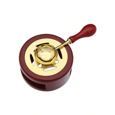 1 套蜡封加热器，蜡封套件，带蜡封勺，用于熔化蜡封珠或封蜡棒（棕红色）