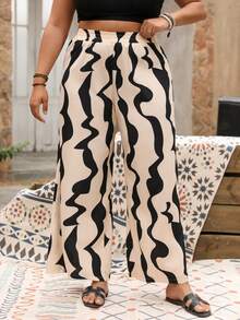 Frauen Große Größen sexy Musikfestival vielseitig Lässig Urlaub, stilvoller Blume Muster elegante Schlaghose mit elastischer Taille, Retro-Stil, Büro und Arbeitsweg