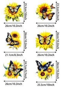 6pcs Sunflower & Butterfly Clothing Print Pattern Heat Transfer Vinyl Sticker, For Clothes Hot Press Paste - Mixed Color - View 9