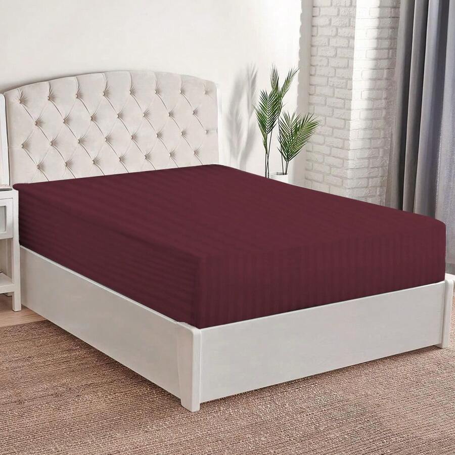 Sábana de Cajón con Resorte en Toda la Parte Inferior, Tacto Algodón, Suave y Fresca, Ideal para Primavera, Disponible en Tamaños Individual, Matrimonial, Queen Size y King Size, Variedad de Colores, Perfecta para Dormitorios Modernos, Transpirable y Cómoda para Todas las Estaciones - Burdeos - Ver 1