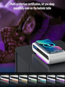 شاحن متعدد الوظائف محمول 4 في 1 مع منفذين USB ومنفذ Type-C و15 واط شحن لاسلكي، مناسب للهواتف الذكية وسماعات البلوتوث والساعات الذكية والأجهزة اللوحية وغيرها (ليس بنك طاقة) مناسب للمكتب والمسكن والشحن اللاسلكي المنزلي