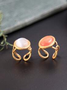 1 Pieza Anillo Ajustable De Cobre Con Piedra De Emperador De Estilo Vintage De Moda Para Mujer, Regalo De Banquete De Alta Gama, Fiesta