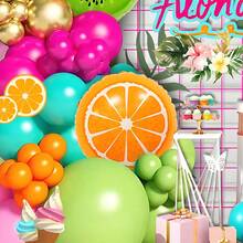 117 Stücke Tropisch Hawaiianischer Luftballon Bogen Dekor Set, grün, rosa, orange, goldener hawaiianischer Stil mit Wassermelonen- und Orangenform Folienballons, geeignet für Strandparty, Geburtstag, Pool Dekoration - Verschiedenfarbig - Übersicht 5