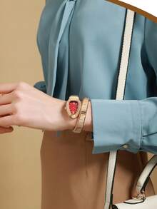 Women's Watches Snake Shape Diamond Watch For Women Luxury Ladies Gold Watch Analog Quartz Watch With Flexible Alloy Strap - 玫金白 - 查看 4