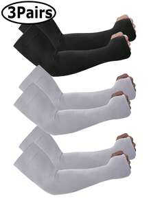3Pairs/1Pair UV Sun Protection Arm Sleeves With Thumb Hole For Men Youth, Cooling Sleeve To Cover Tattoo, Mid-Compression Sleeves Cover Arms Fake Tattoo Arm Warmers Autumn Outfits Halloween Costumes Black Arm Sleeve Gifts For Men - A - View 14