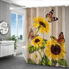 1/4 Pcs Sunflower & Butterfly Pattern Printed Waterproof Bathroom Shower Curtain Set Bathroom Decor Summer - F - View 6