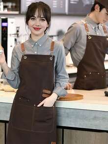 New Waterproof Anti-Oil Apron For Kitchen Cooking, Fashionable Bib Design For Men, Cafe/Restaurant Work Uniform, Customizable Waterproof & Oil-Resistant - Brown - View 2