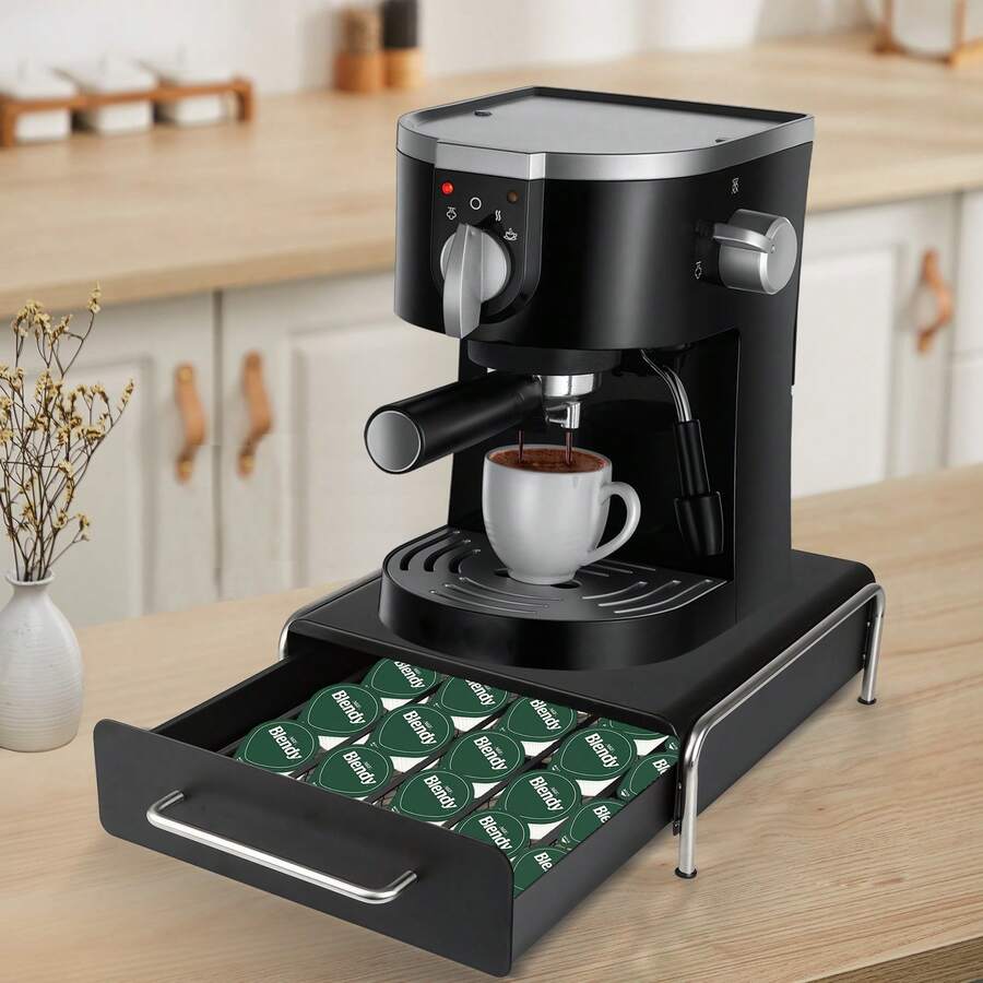 30.5 X 31.5 X 10 Cm Iron Coffee Capsule Holder (36 Capsules), 2-In-1 Storage Drawer/Machine Stand, Coffee Capsule Storage Drawer, Metal Capsule Storage Box, Space-Saving, Accommodates Multiple Capsules, Suitable For Coffee Lovers - 黑色 - 查看 1