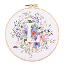 1pc 26 Designs Floral Embroidery Kit With English Letters, Luxury Starter Set For Beginners, Includes Fabric, Hoop, Threads, Needles, Instructions, Great For Cross Stitch, Artistic Craft Gift For Friends And Family, Wedding Decor. Each Kit Contains 1pc Printed , 1 Set Of Embroidery Threads, 1 Bamboo Embroidery Hoop, 1 Pattern Chart, 2pcs Embroidery Needles.