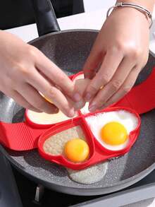 1PC Pancake Molds Silicone Baking Mould Egg Maker Pancake Egg Ring Nonstick Silicone Round Egg Rings (Red 7/4 Holes) - Multicolor - View 3