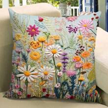 2D Flat Print Floral Throw Pillow Cover 1pc - Digital Print Flower & Leaf Design, 45x45cm Square Zippered Cushion Case - Machine Washable Woven Polyester For Sofa, Bedroom & Living Room Decor (Insert Not Included)