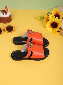 Children's Fashionable Slippers Summer New Style With Rhinestone Bag, Exposed Toe, Anti Slip Design, Stylish And Versatile Beach Slippers - Orange - View 4