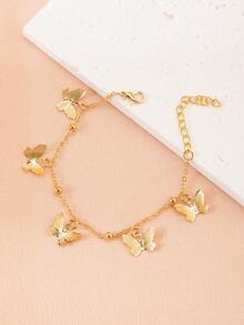 1pc Sweet Nature-Inspired Butterfly Charm Bracelet For Kids, Suitable For Everyday Wear - Gold - View 1