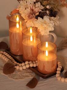 1pc/3pcs Flameless LED Candles, Flickering Battery Powered Candles, Electric Candle Set, Gold Glass Effect, With Remote Control Timer, 4 Inch, 5 Inch, 6 Inch Gifts Birthday Graduation