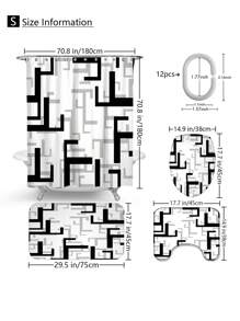 1pc/4pcs Abstract Modern Pattern Bathroom Waterproof Shower Curtain Set With 12 Hooks, Non-Slip Bath Mat, U-Shaped Contour Rug, And Round Toilet Lid Cover, Full Scene Bathroom Decor Set Back To School