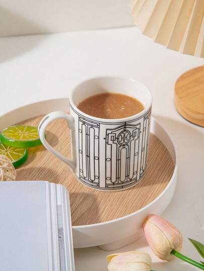 1pc 400ml White Ceramic Creative Mug, Large Capacity Ceramiç Coffee Cup, Heat Resistant Latte Art Cup, Cold Drink/Juice/Milk Cup, For Home, Bedroom, Dining Room, Office