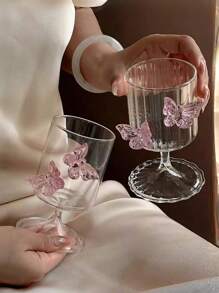 1pc Pink Butterfly Stemless Glass Cup, Ins-Style Elegant Glass Cup For Juice, Coffee, Milk