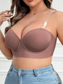 Plus Size Women Fashion Underwire Side Buckle Comfortable Lingerie Set - Brown - View 3