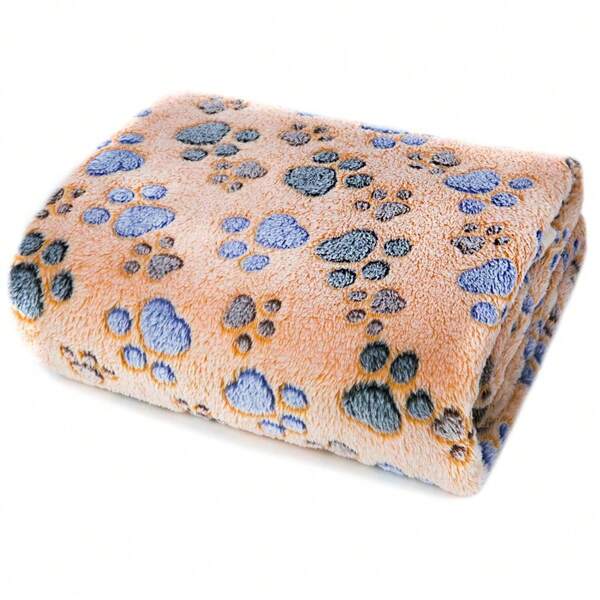 1pc Camel Paw Print Pet Blanket, Coral Fleece Warm Dog Cat Mat, Paw Print Dog Throw, Pet Dog Bed Sofa Cover