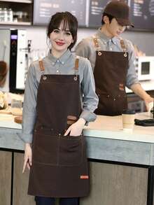 New Waterproof Anti-Oil Apron For Kitchen Cooking, Fashionable Bib Design For Men, Cafe/Restaurant Work Uniform, Customizable Waterproof & Oil-Resistant - Brown - View 4