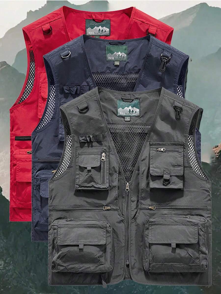 Men's Lightweight Outdoor Multi-Pocket Tactical Vest, Spring/Autumn - Grey - View 1