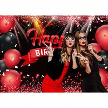 1pc Customizable Happy Birthday Background Glitter Red Balloon, Ladies Photography Backdrop, Birthday Party Decor, Photo Studio Props