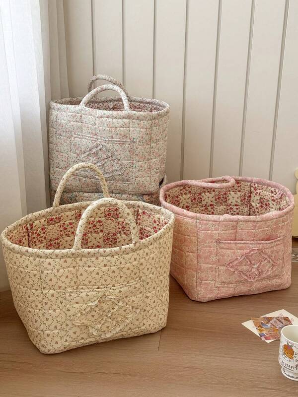 Large Square Ditsy Floral Soft Laundry Basket, Countryside Style Sweet Storage Bag, Versatile For Daily Home Use, All Season, Women Bedroom Clothes Storage Organizer Closet Organization And Storage Bag For School School Accessories School Stuff