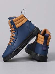 男士时尚高帮系带休闲网眼装饰运动鞋，字母印花轻便百搭时尚高帮滑板鞋，经典户外徒步街头服饰，四季皆宜，耐用 - 彩色 - 查看 3