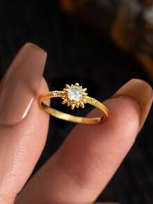 1pc Elegant Sun-Shaped Ring, 925 Sterling Silver Jewelry, Decorative Ring For Daily Wear & Dates, Exquisite Jewelry, Birthday Gift For Women