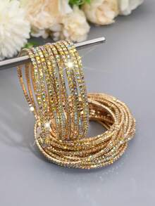 G-S 1 Set Multi-Strand AB Color Sparkly Radiant Extremely Thin Rhinestone Elastic Bangle Bracelet For Women, Everyday & Party - Rhinestone Bracelet - View 16