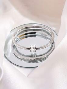 Stainless Steel Rhinestone Bangle Set, Fashion Versatile Design, Suitable For Gifts And Daily Wear - Yellow Gold - View 6