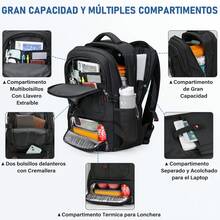 Mochilas para Hombre con Lonchera Mochila para Laptop 16 17.3 Pulgadas Mochila de Viaje con Carga USb Mochila Negra de Trabajo Mochilas Lonchera Impermeable - Negro - Ver 3