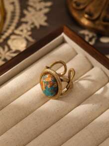 1 Pieza Anillo Ajustable De Cobre Con Piedra De Emperador De Estilo Vintage De Moda Para Mujer, Regalo De Banquete De Alta Gama, Fiesta