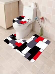 1pc/4pcs Abstract Modern Pattern Bathroom Waterproof Shower Curtain Set With 12 Hooks, Non-Slip Bath Mat, U-Shaped Contour Rug, And Round Toilet Lid Cover, Full Scene Bathroom Decor Set Back To School