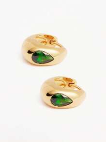 Pendientes de aro elegantes y lujosos de plata esterlina 925 chapados en oro de 18 quilates con circonita talla pera esmeralda para uso diario de las mujeres