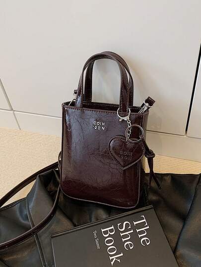 1pc Women Solid Color PU Handbag With Zipper Closure, Fashion Tote For Date Gift