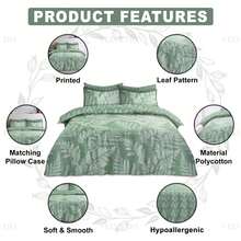 VELVETIO Fern Duvet Cover Set With Matching Pillowcases Reversible Beddings Quilt Covers - Green - View 5