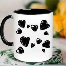 Black And White Creative Love Pattern Mug, Material: Porcelain Back To School