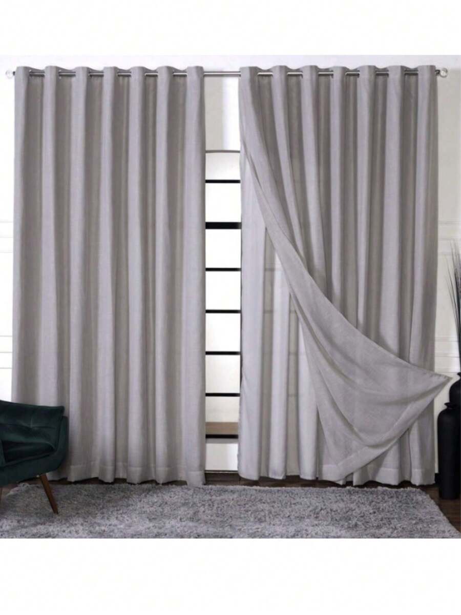 Linen Gauze Voile Curtain With High Standard Microfiber Lining And Chrome Eyelets Voile Flame - Xám - Xem 1