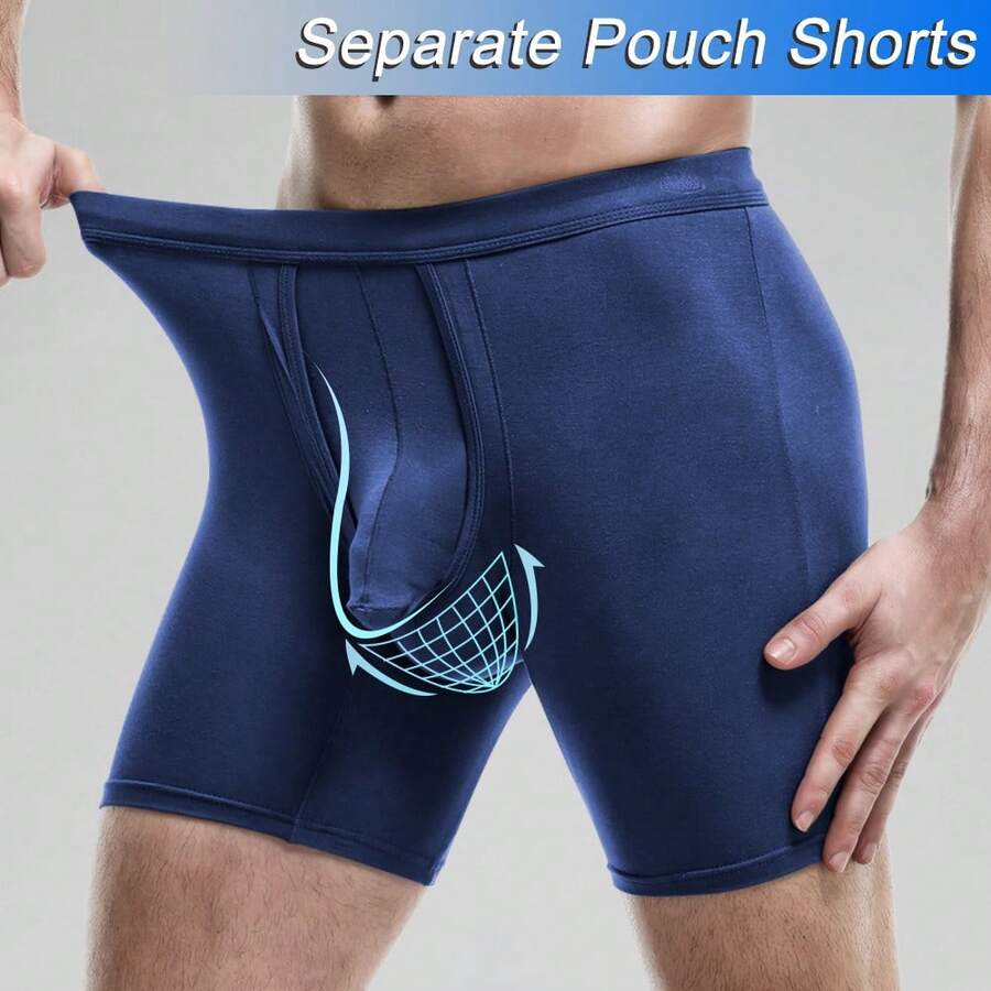 Anti-Chafing Mens Boxer Briefs Shorts Separate Pouch Long Legs Underwear Trunks Underpants Comfortable Pants Breathable Soft Stretch Fit Sports Fitness Multipack Plus Size L-6XL - 藍色 - 查看 1