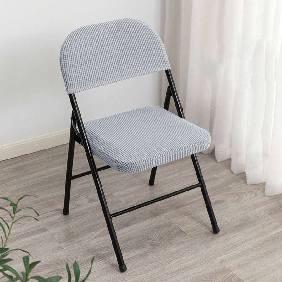 Folding Dining Chair Seat And Back Cover Set Solid Color Jacquard Stretch Chair Slipcover Home Decoration - Light Grey - View 1