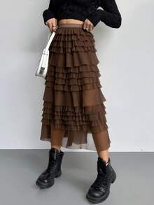 Women Skirts - Coffee Brown - View 3